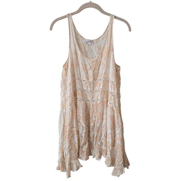 Free People Intimately Voile and Lace Trapeze Slip Cream Orange/Tan Size S Small - Picture 1 of 7